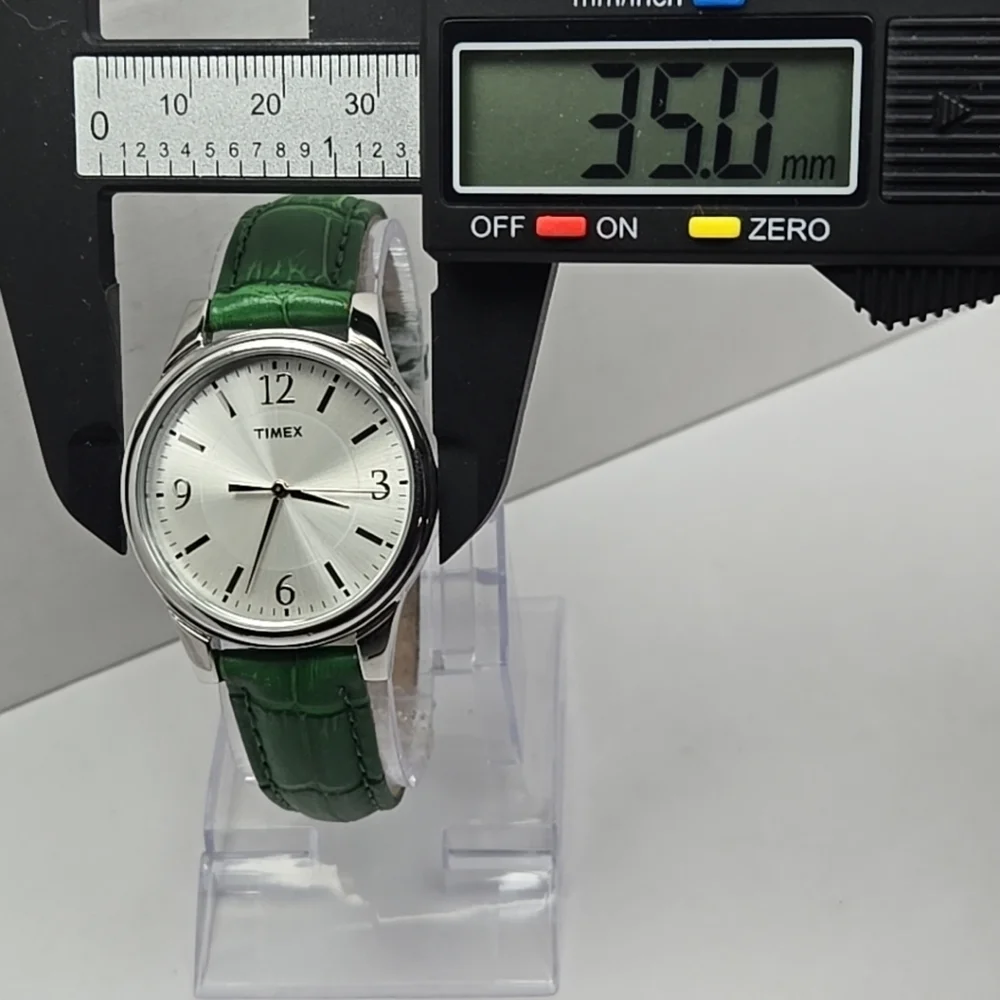 Womens Timex Easy Reader Watch Silver Tone Green Croco Dress Classic New Battery